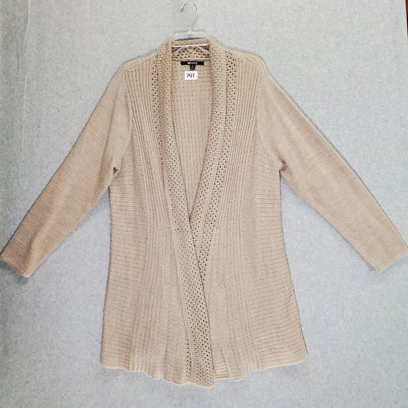 Briggs New York Sweaters - Briggs Size XL ~ Beige Open Front Long Sleeve Mid Length Cardigan